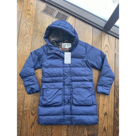 Marmot Womens Strollbridge Parka Medium Blue Hood Mid Length 700 Fill Down NWT - Picture 1 of 5